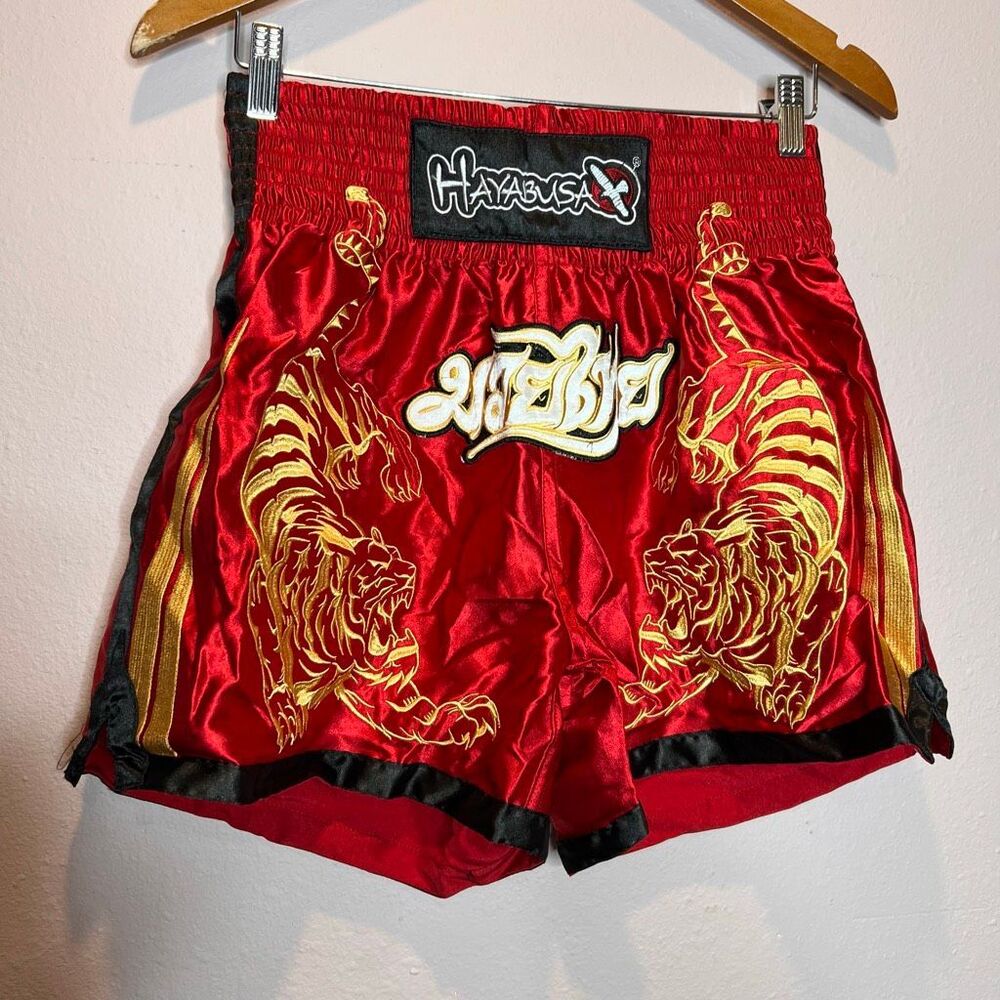 Hayabusa Muay Thai Shorts Mens 32 Red Gold Tiger Embroider Kickboxing MMA Train